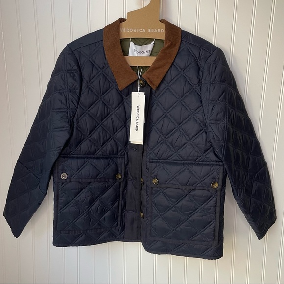 Veronica Beard Fenton Reversible Quilted Jacket Medium Navy Blue Loden - Picture 1 of 10